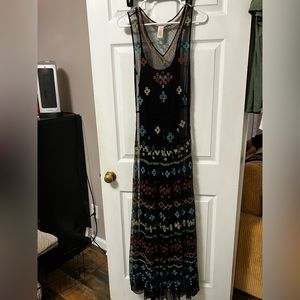 Boho desert mesh black multi color maxi dress